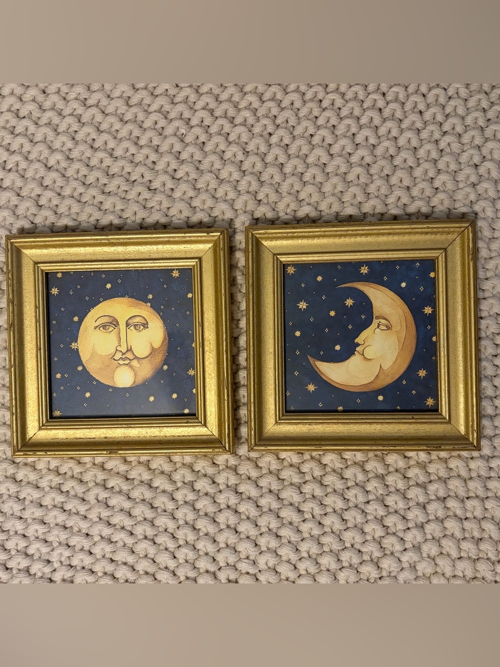 Celestial Moon 90s Prints Set Of 2 Y2K 7” X 7” Gold Frame Mary Beth Zeitz